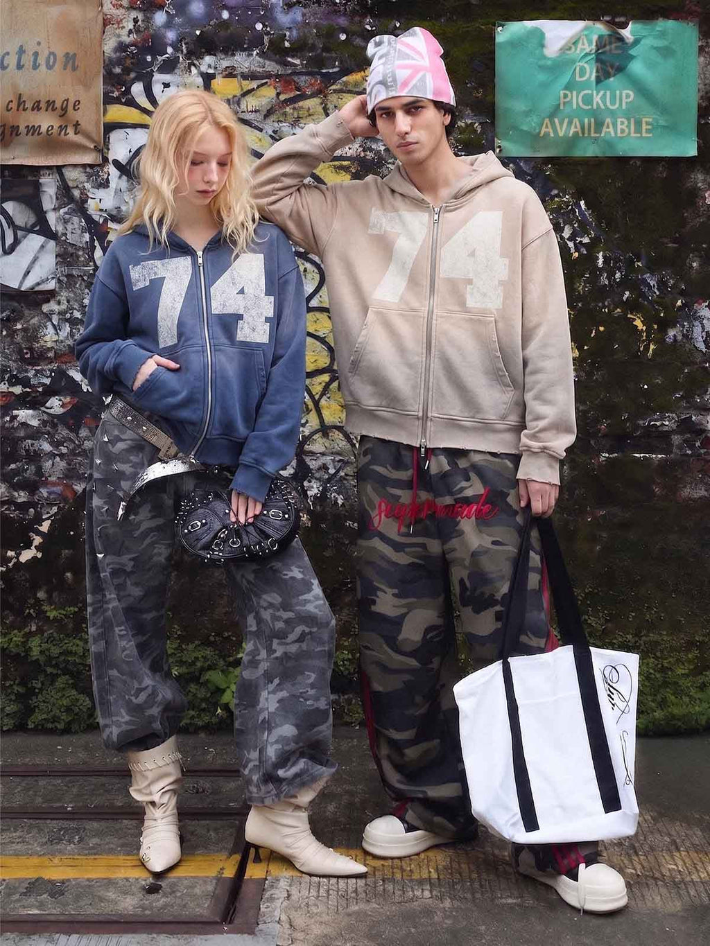 Washed Ombré Number Graphic Zip Hoodie