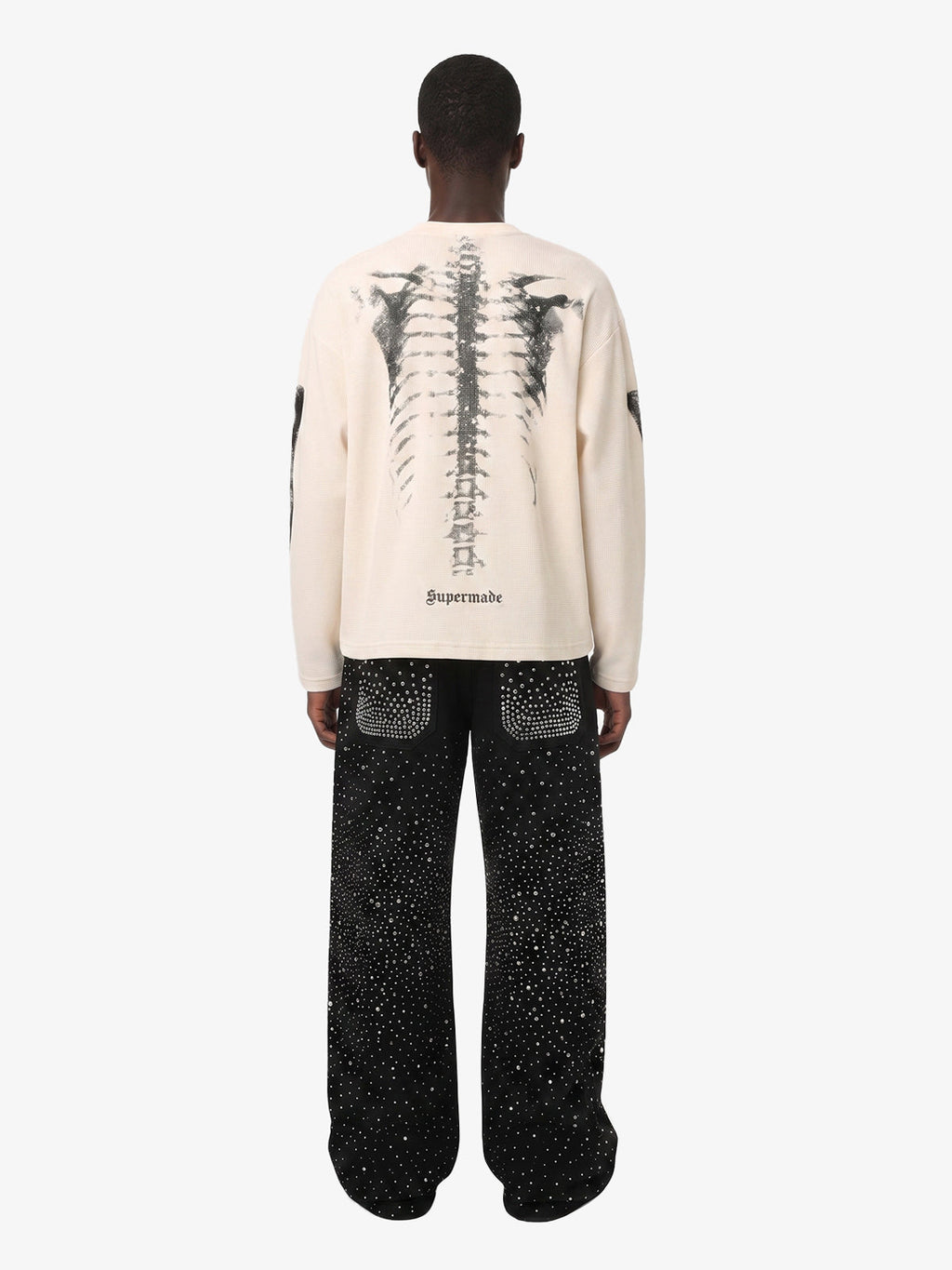 Skeleton Graphic Waffle Sweatshirt - 2495
