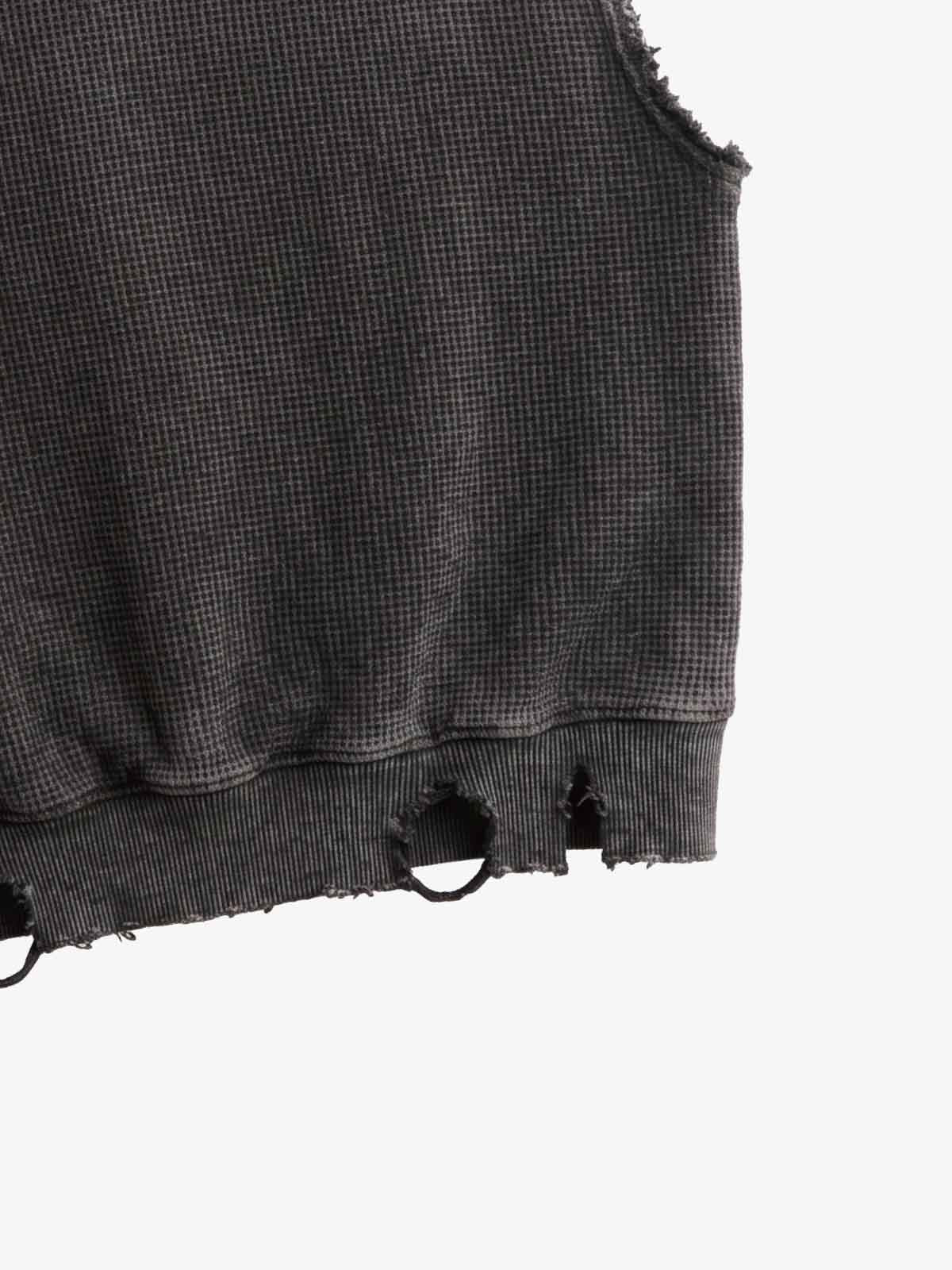 Distressed Multi-Label Graphic Sleeveless Zip Hoodie - 2641