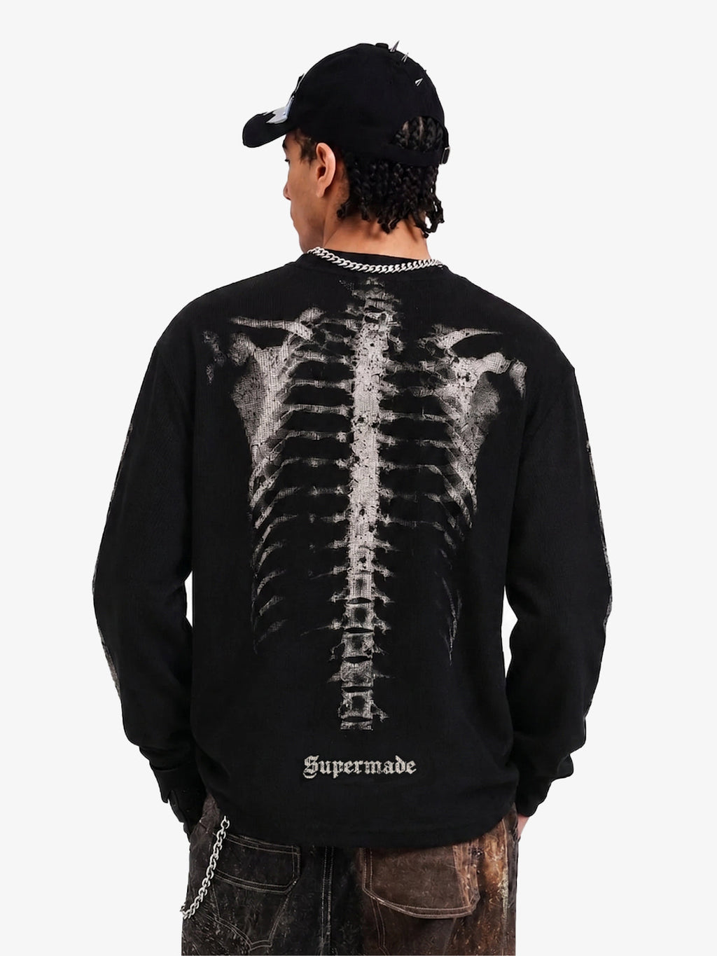 Skeleton Graphic Waffle Sweatshirt - 2495