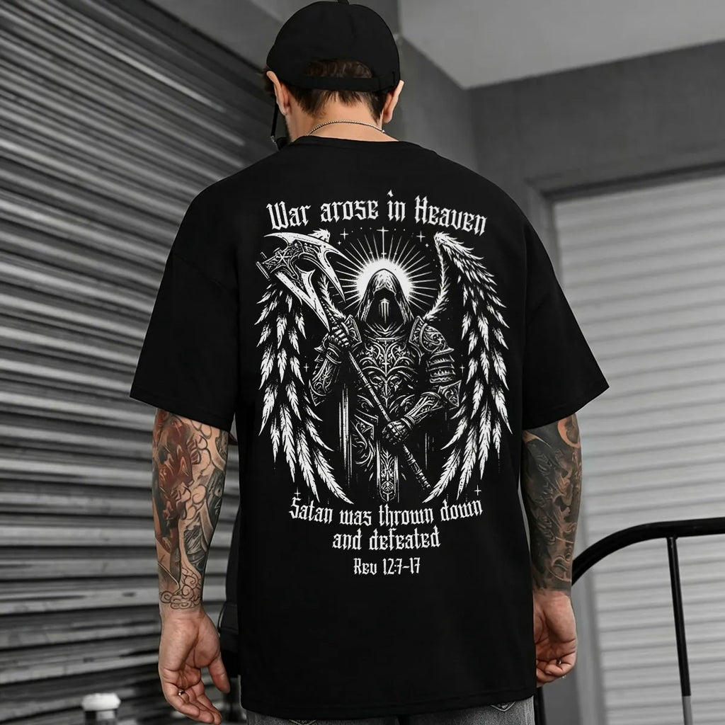 War Arose In Heaven,Satan Was Thrown Down And Defeated Printed Men's T-shirt
