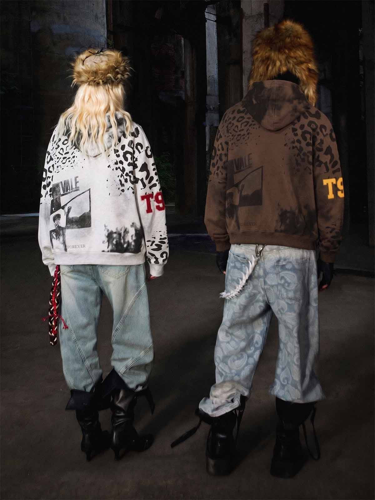 Leopard Logo Appliqué Distressed Hoodie