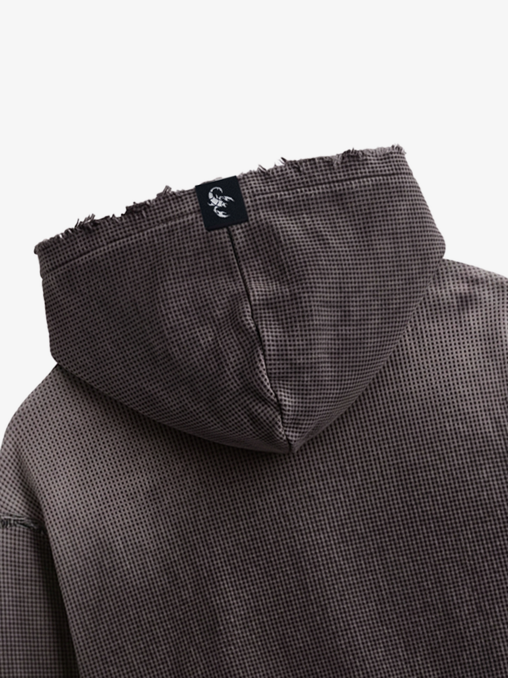 Distressed Multi-Label Zip-Up Hoodie
