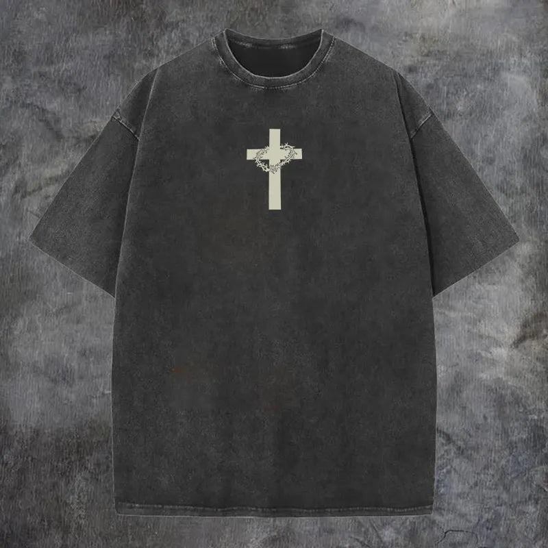 Jesus Christ Printed Men's Washed T-Shirt