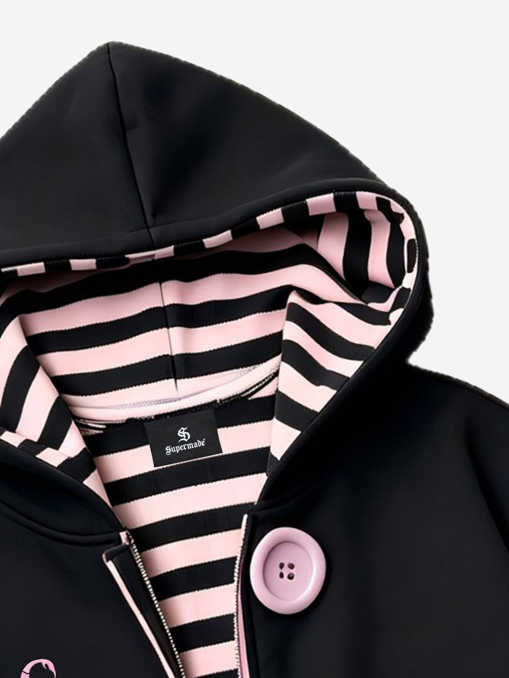 Scorpion Embroidered Striped-Lining Button-Up Hoodie