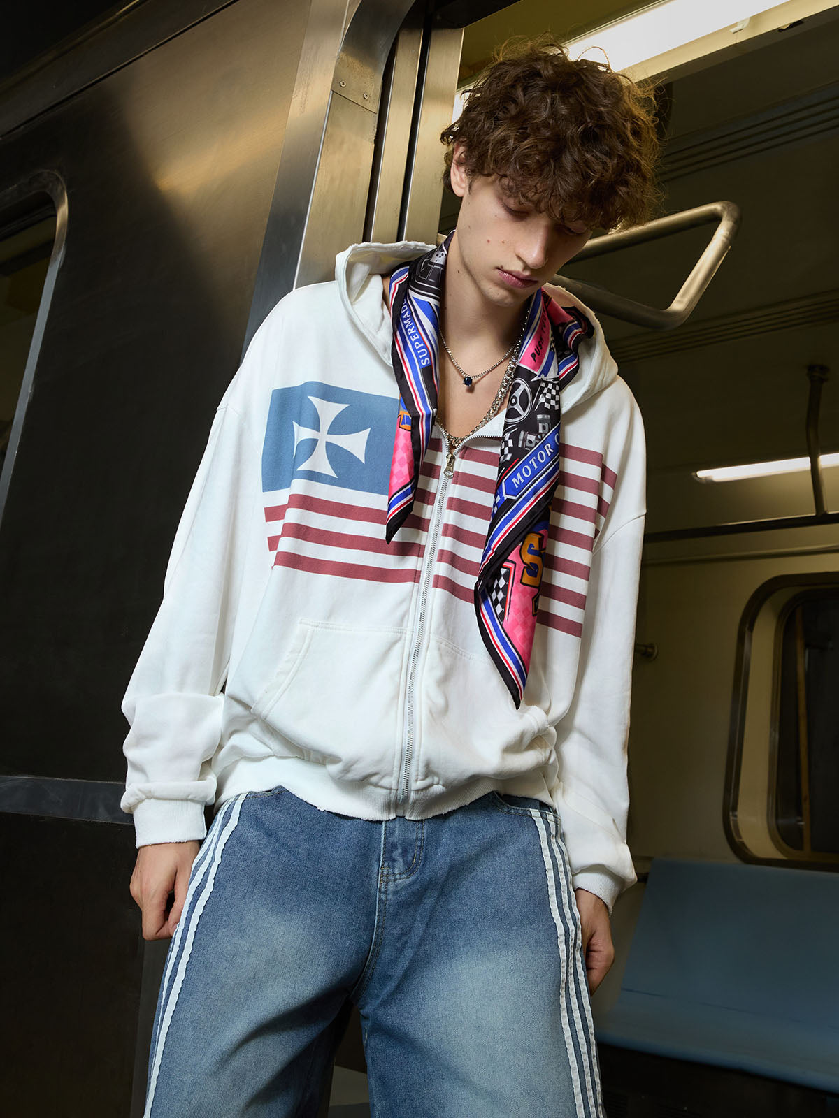 Cropped Flag Zip Hoodie