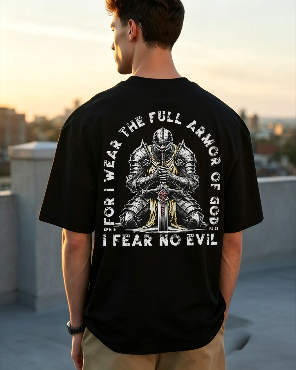 For I Wear The Full Armor Of God I Fear No Evil Printed Men's T-shirt