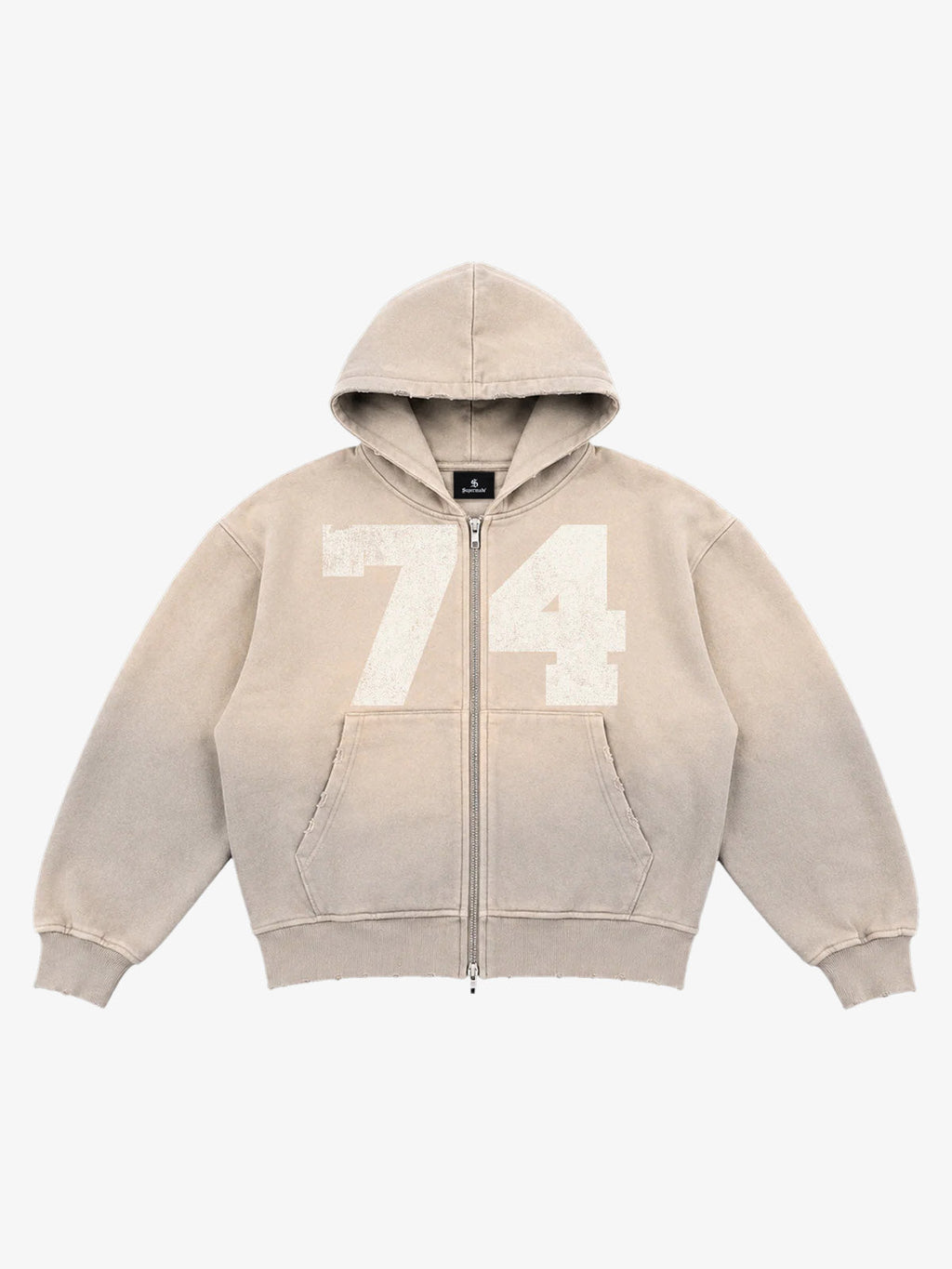 Washed Ombré Number Graphic Zip Hoodie