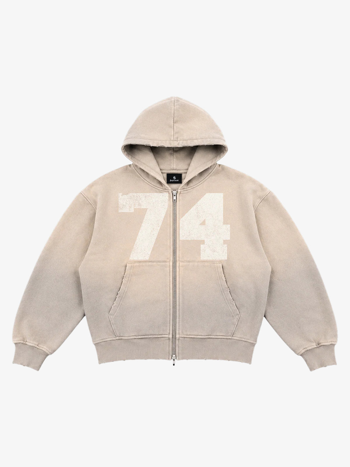 Washed Ombré Number Graphic Zip Hoodie