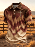 Men Aztec Wave Cross Embroidery Vintage Washed Polo Shirt