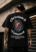 Christian And Tattooed Praying Hands Rose Bible Verse Printed Men's T-shirt