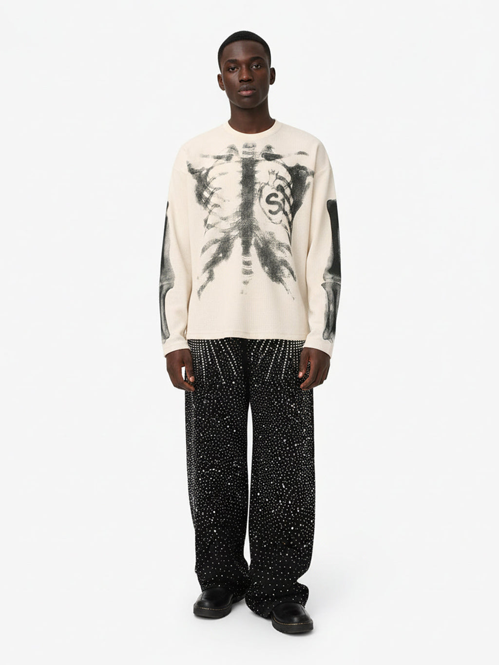 Skeleton Graphic Waffle Sweatshirt - 2495