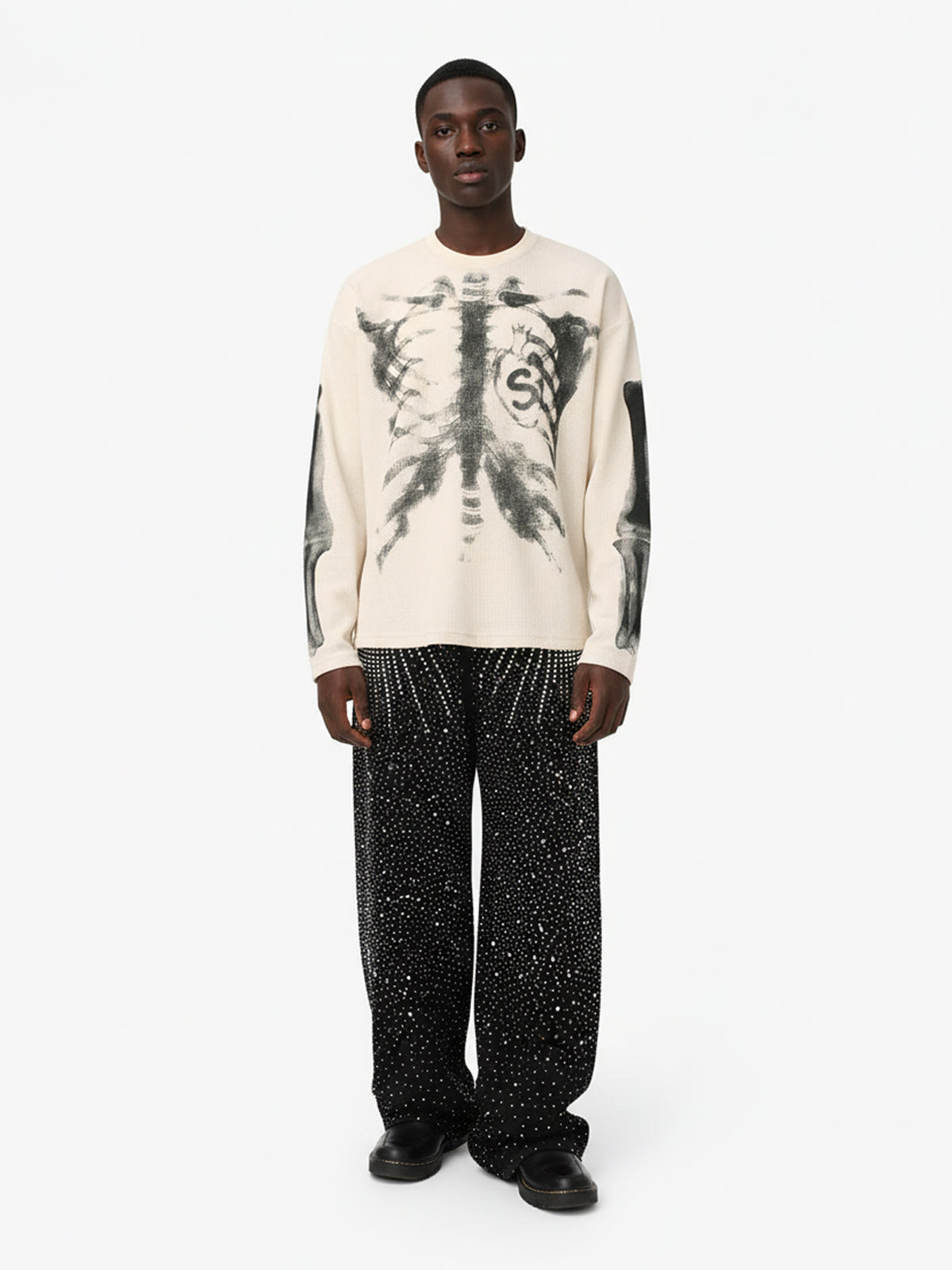 Skeleton Graphic Waffle Sweatshirt - 2495