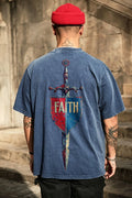 Faith Sword Shield Vintage Printed Men's Washed Tee