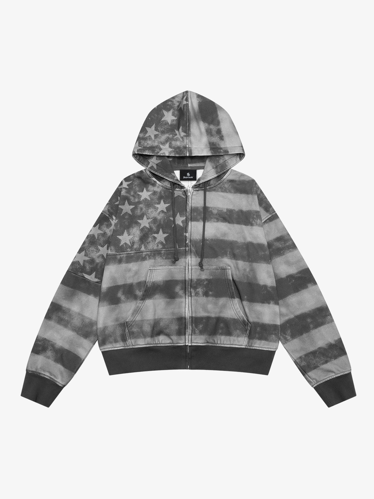 Distressed Star Stripe Graphic Zip-Up Hoodie