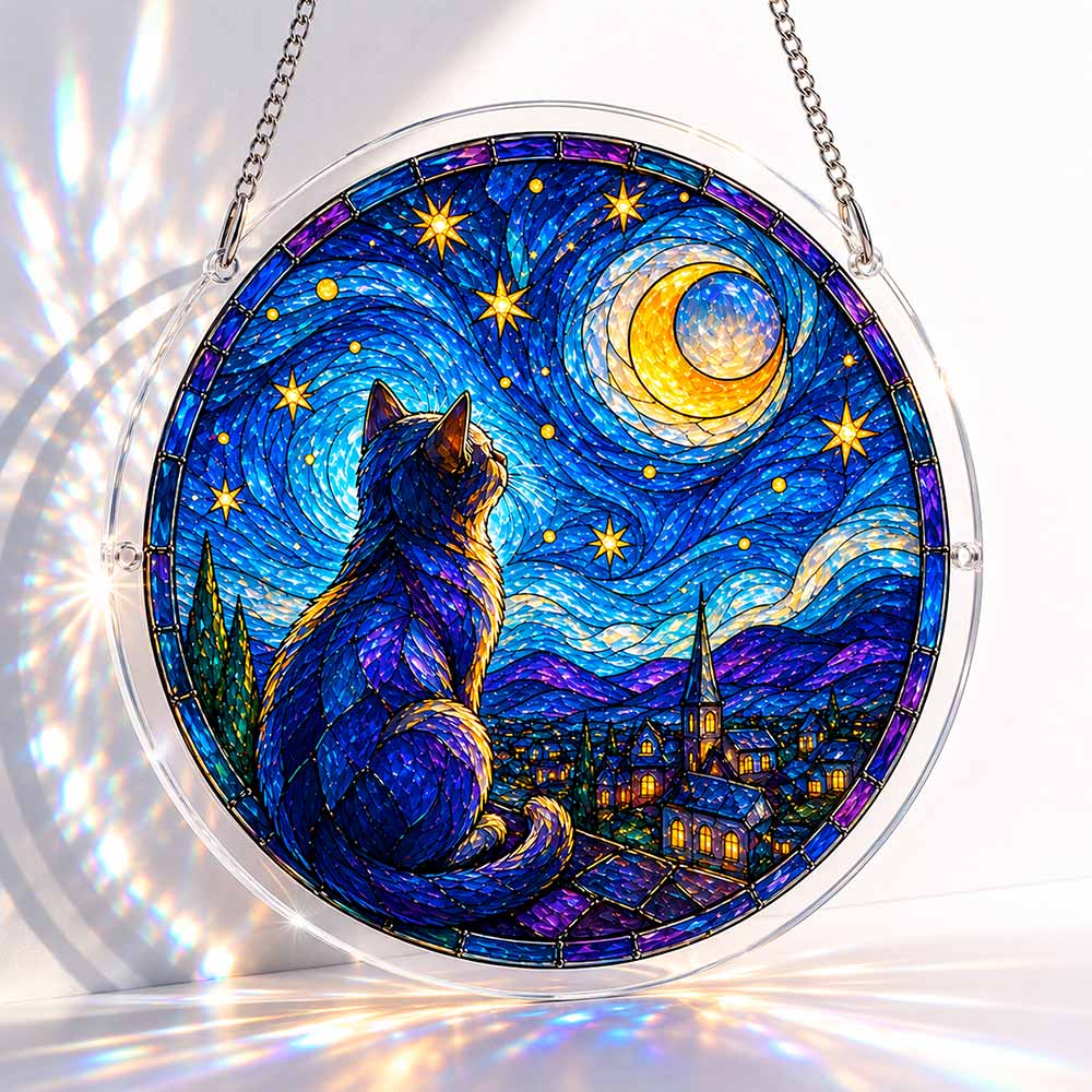 Acrylic Jigsaw Puzzle Suncatcher - Moonlit Cat