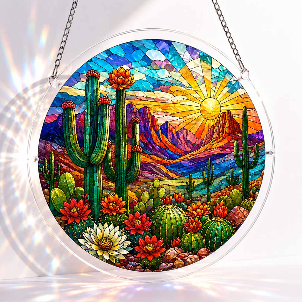 Acrylic Jigsaw Puzzle Suncatcher - Cactus Sunset