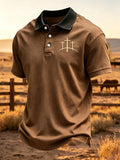 Men'S Western Cross Print Polo Shirt