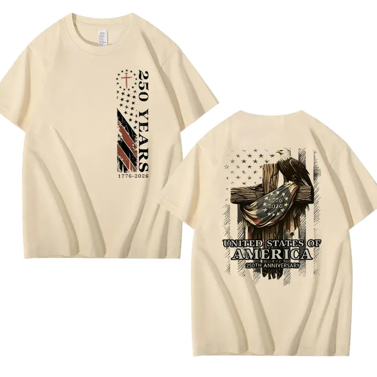 Patriotic Nautical Tee Celebrating 250 Years of Navy Service Featuring American Flag and Eagle Symbols Military Veteran Pride 100% Cotton T-Shirt