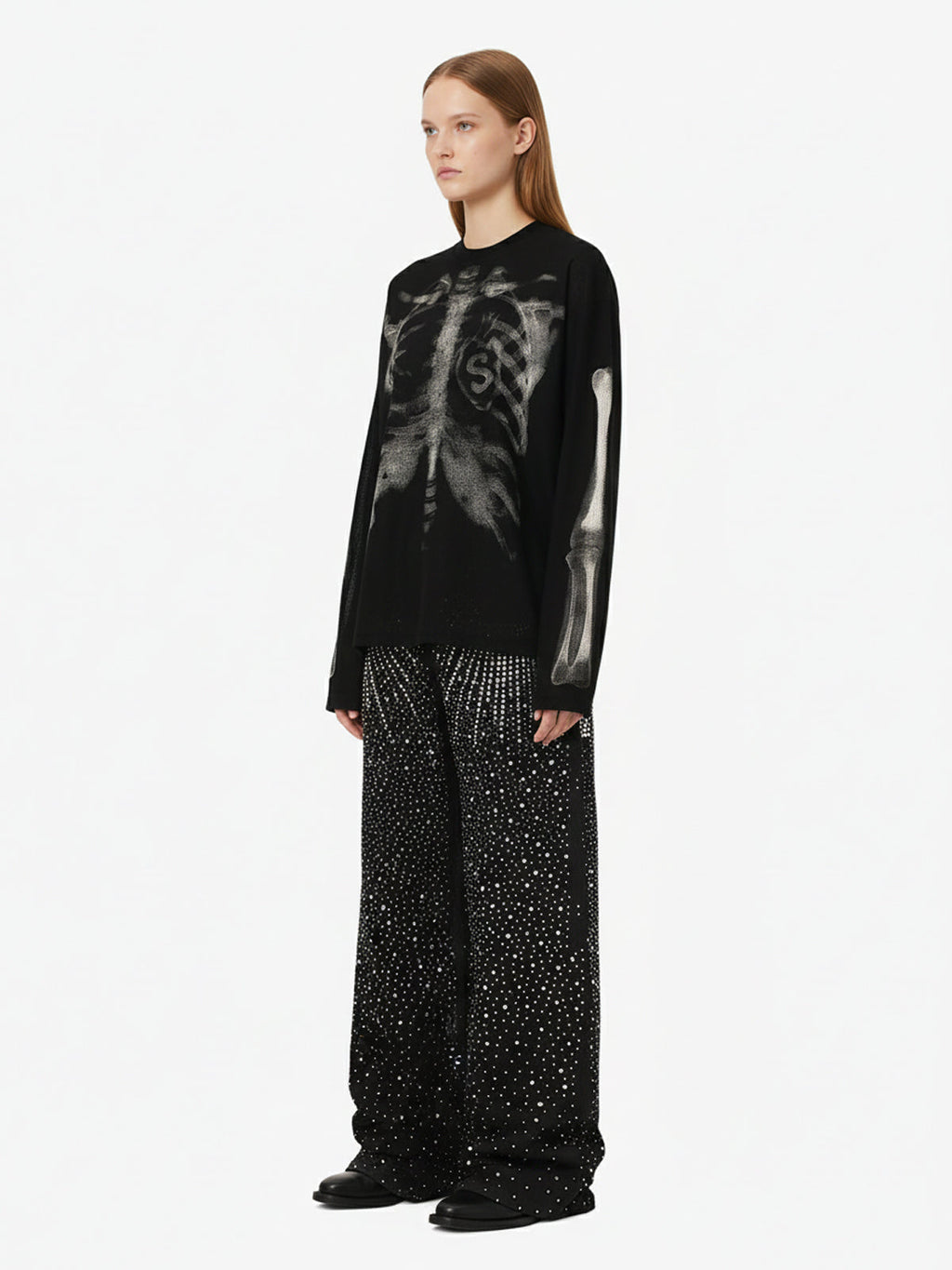 Skeleton Graphic Waffle Sweatshirt - 2495