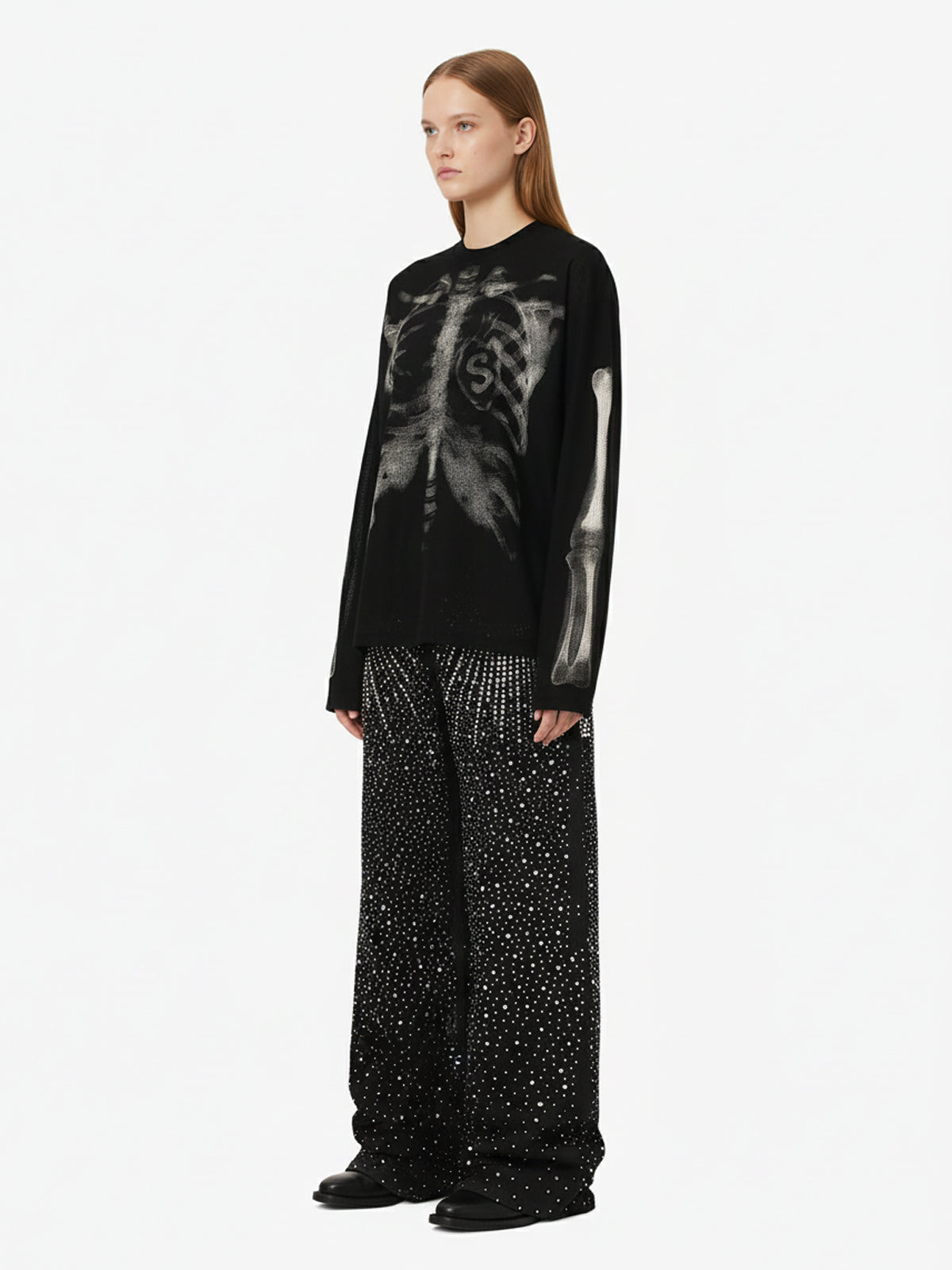 Skeleton Graphic Waffle Sweatshirt - 2495
