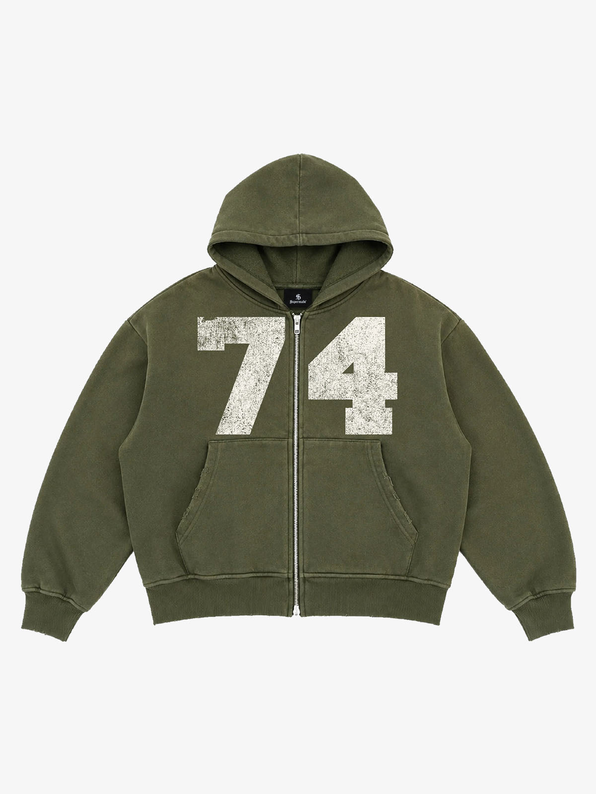 Washed Ombré Number Graphic Zip Hoodie