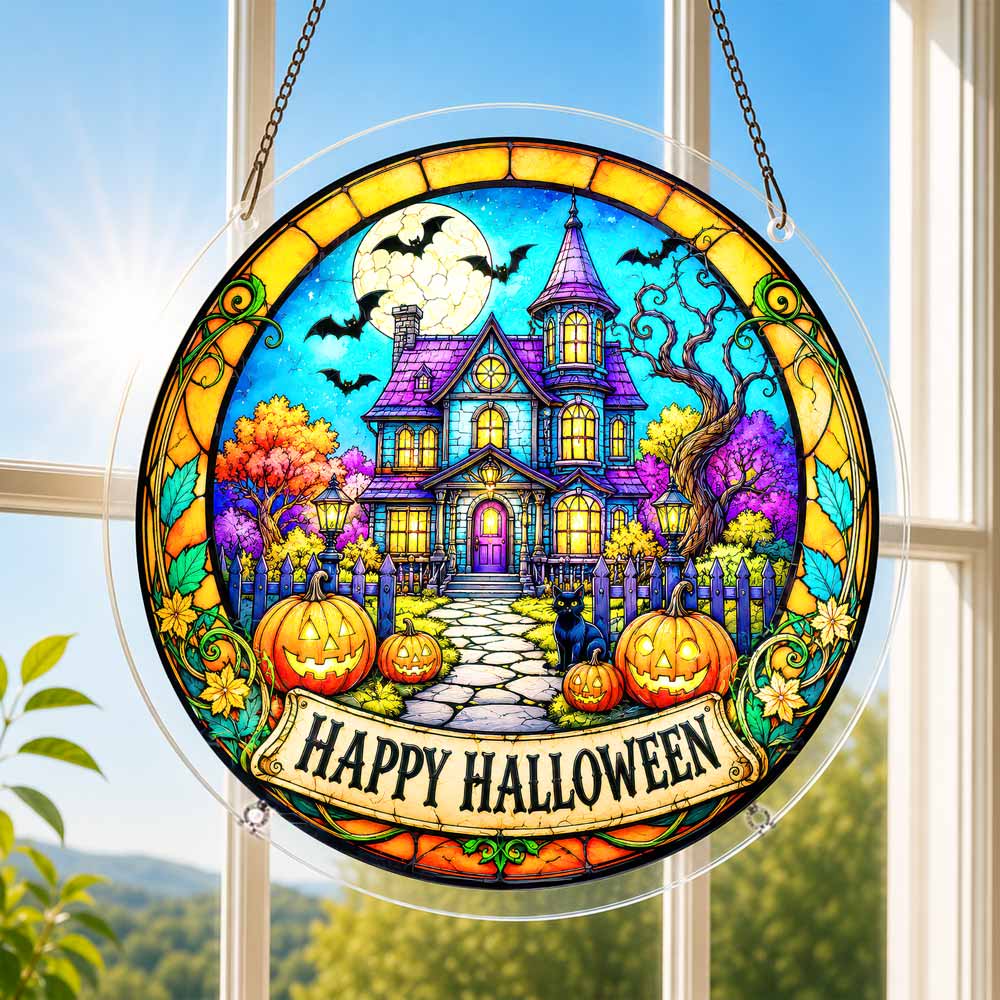 Acrylic Jigsaw Puzzle Suncatcher - Pumpkin Manor