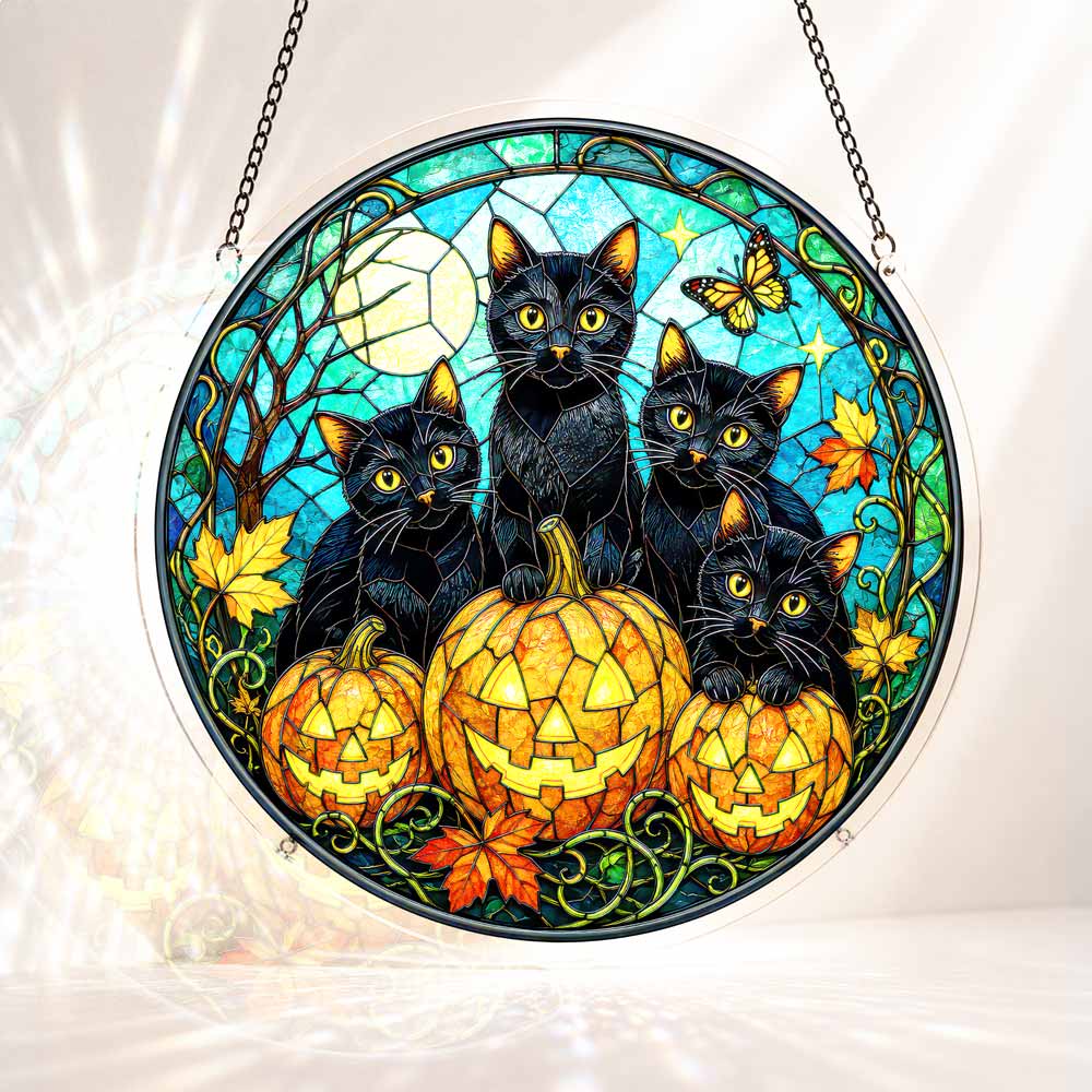 Acrylic Jigsaw Puzzle Suncatcher - Pumpkin Cats