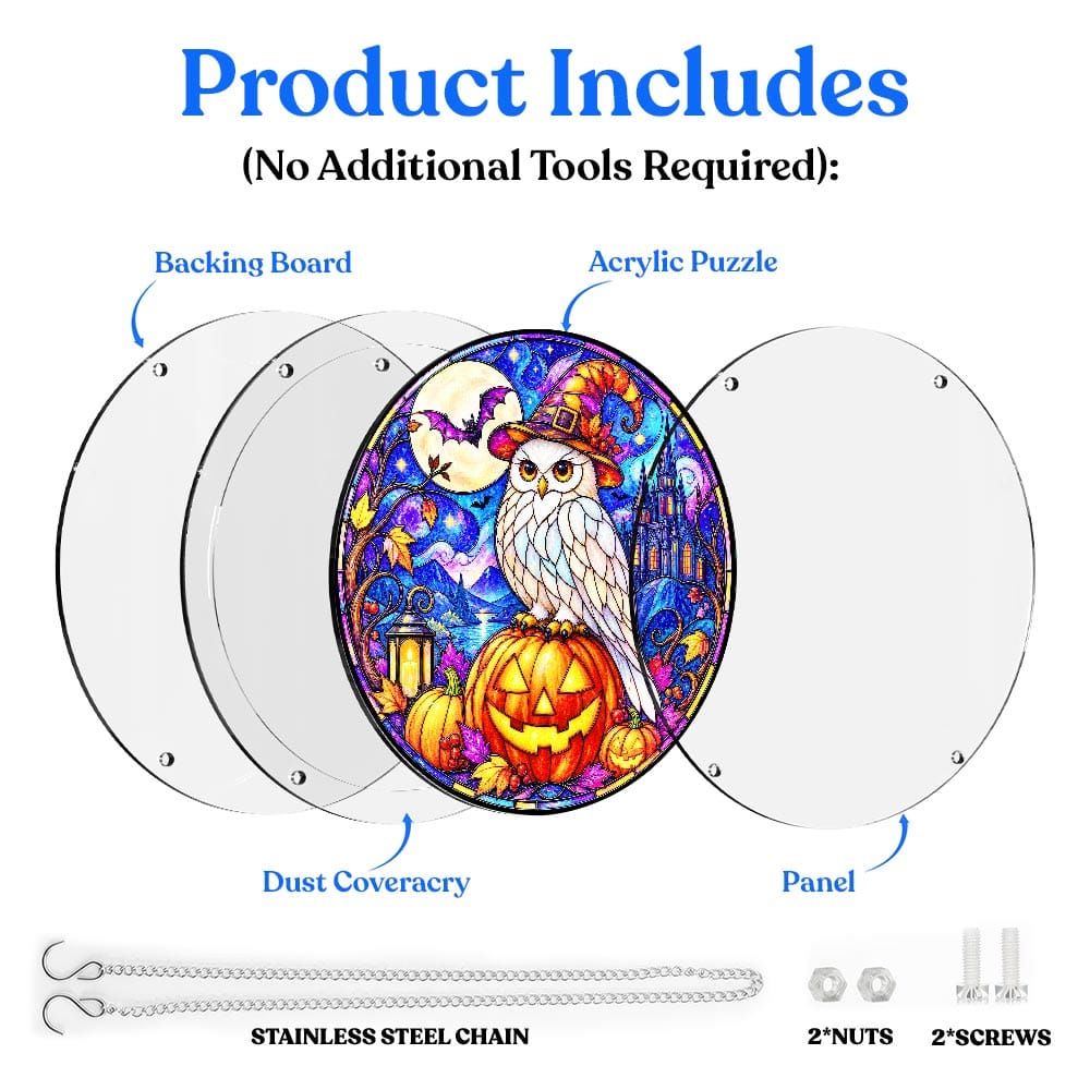 Acrylic Jigsaw Puzzle Suncatcher - Witch Owl
