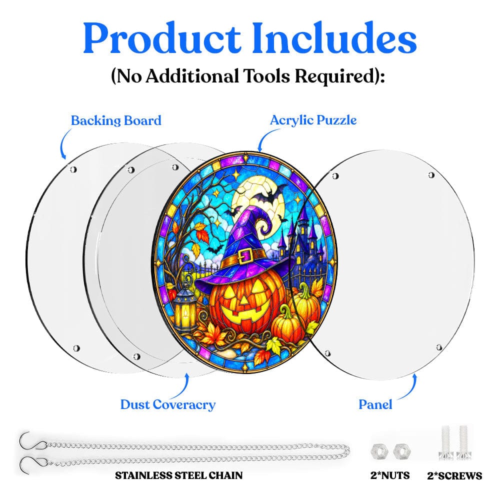 Acrylic Jigsaw Puzzle Suncatcher - Pumpkin Witch