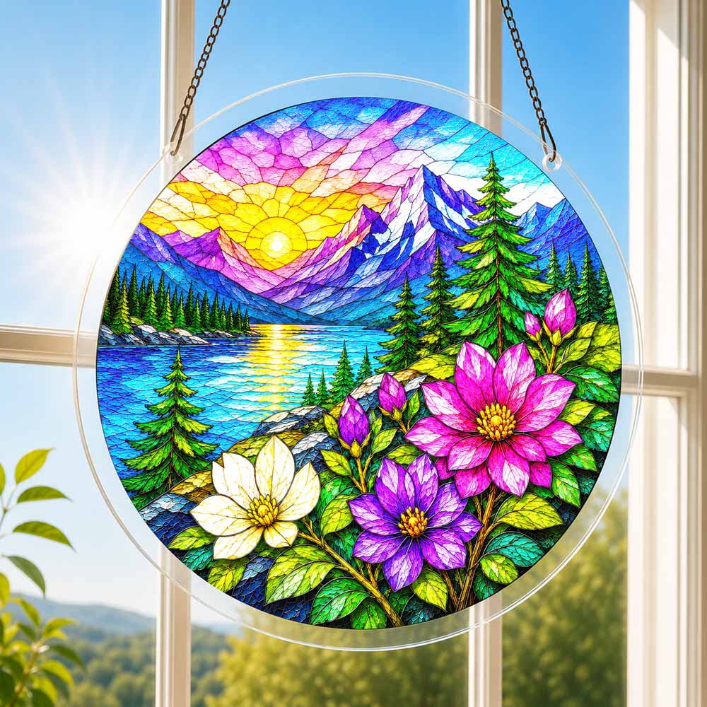 Acrylic Jigsaw Puzzle Suncatcher - Alpine Sunrise