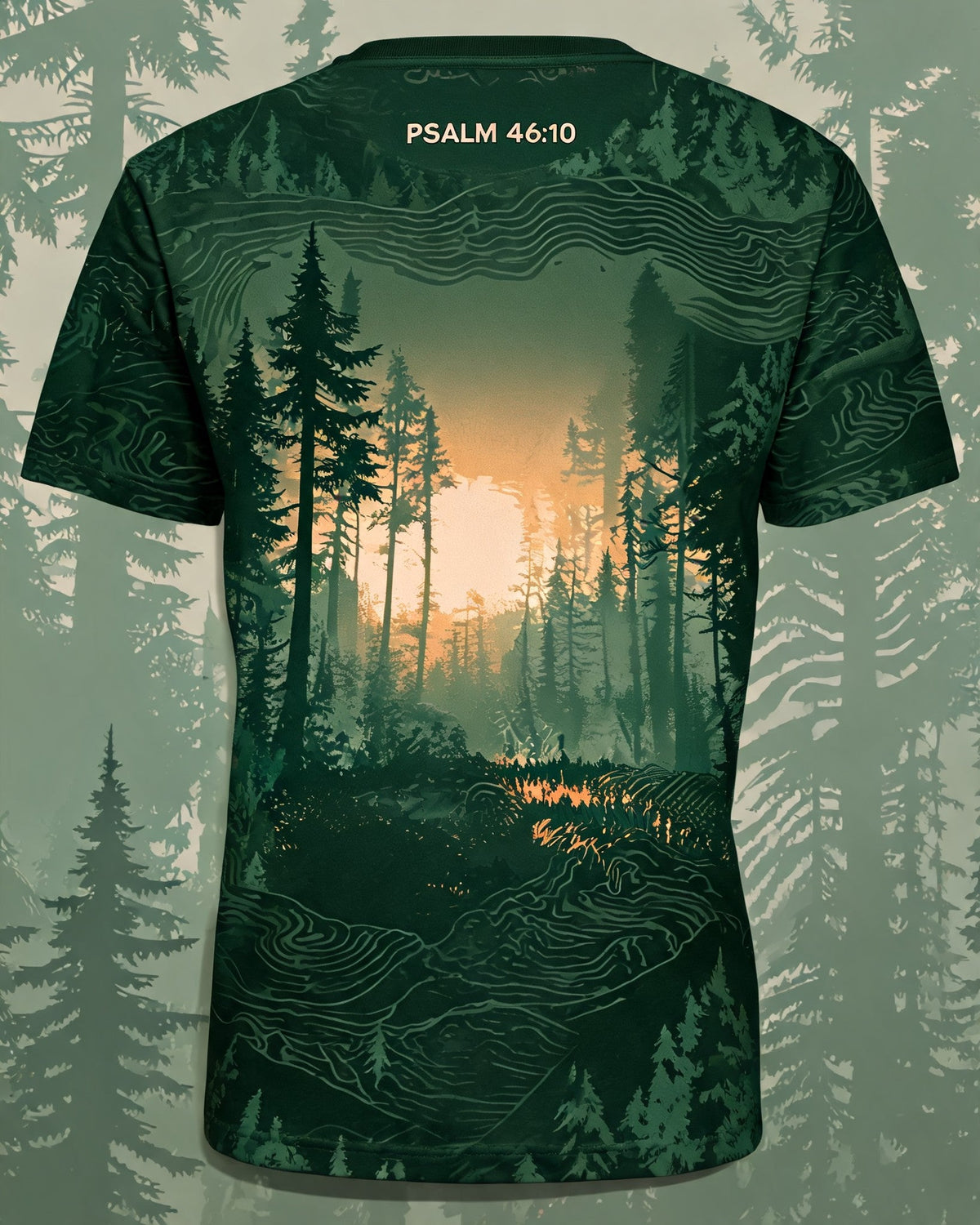 Christian Hunting Shirt Quiet In The Woods Loud In Faith Psalm 46 AOP T-shirt