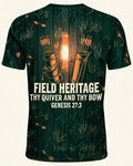 Christian Hunting Gift For Dad Father Son Church Men Field Heritage Genesis 27 AOP T-shirt