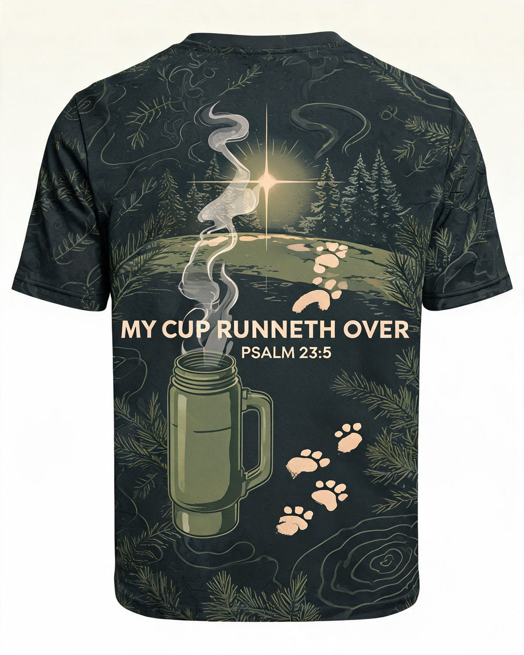 Christian Hunting Shirt My Cup Runneth Over Psalm 23 AOP T-shirt