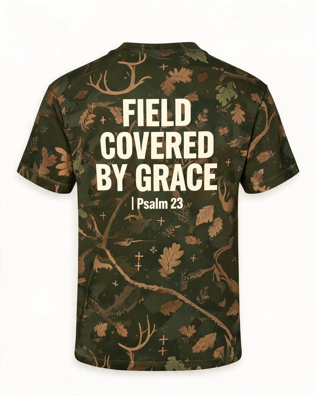 Christian Shirt Camo Field Covered By Grace AOP Tee