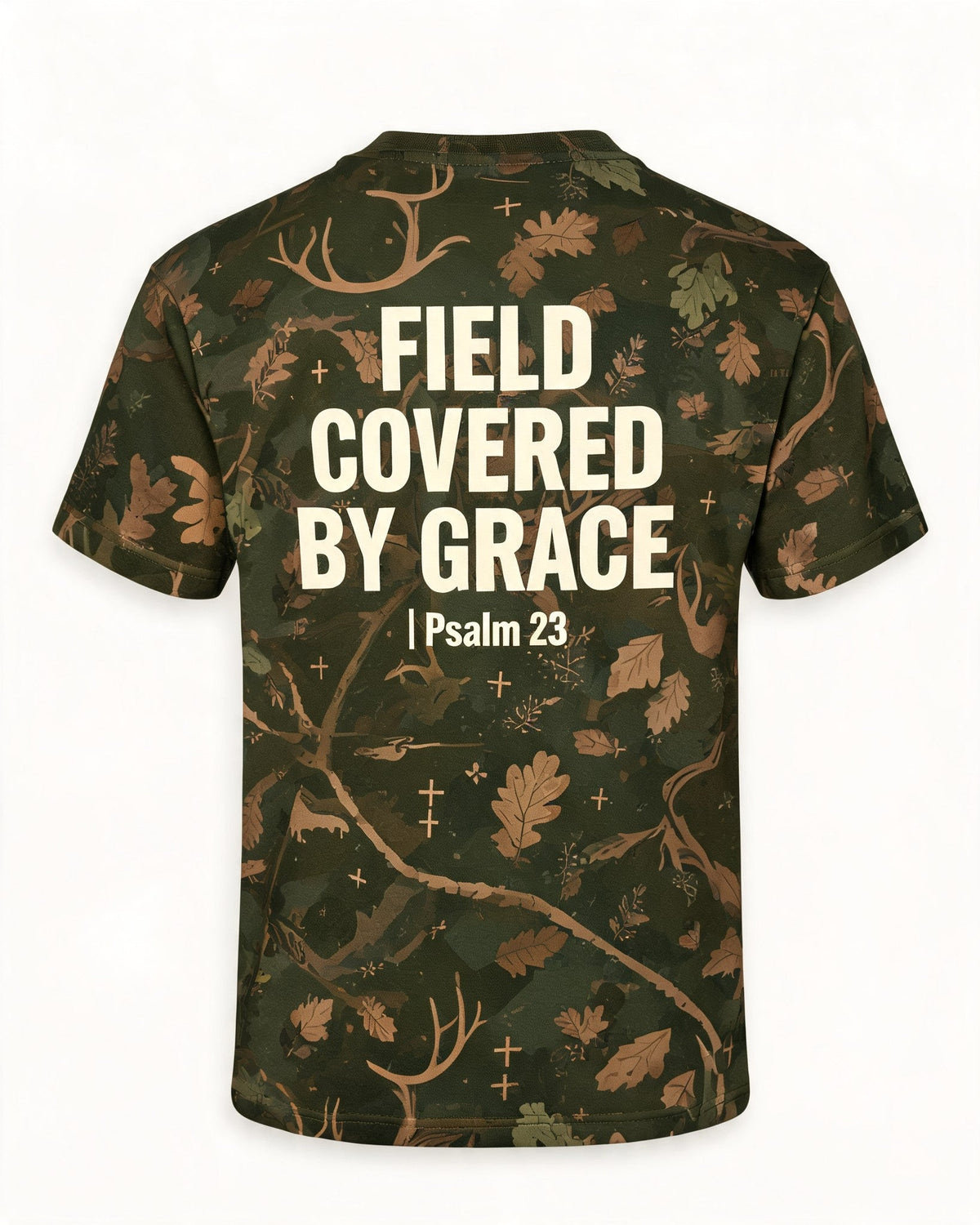 Christian Shirt Camo Field Covered By Grace AOP Tee