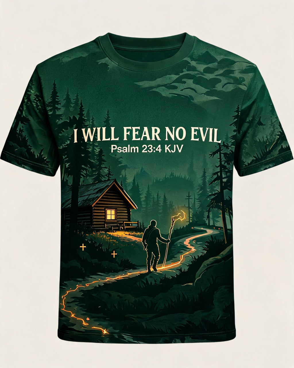 Christian Shirt Green I Will Fear No Evil AOP Tee
