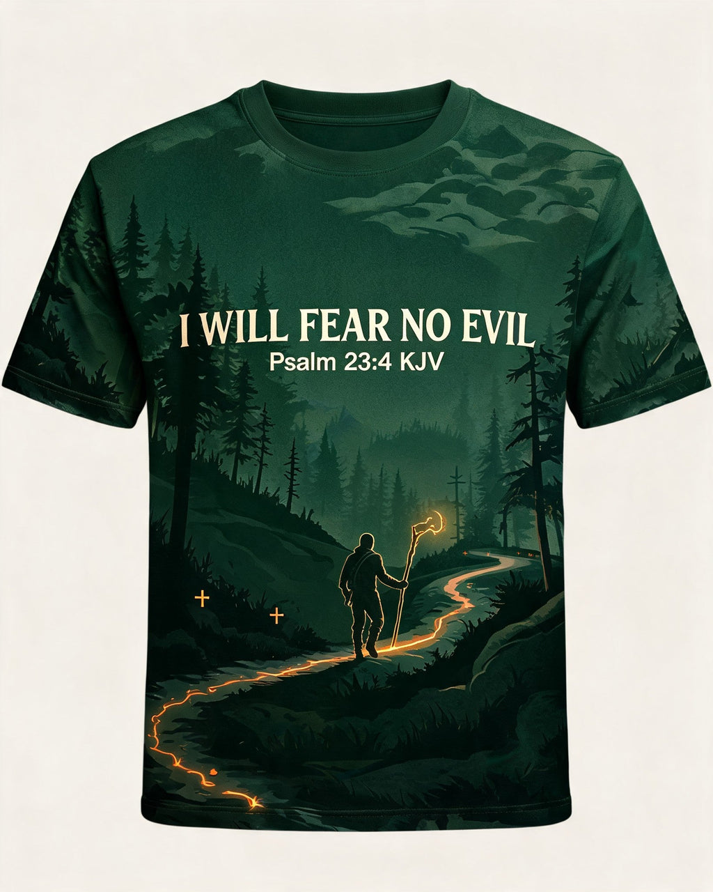 Christian Shirt Green I Will Fear No Evil AOP Tee