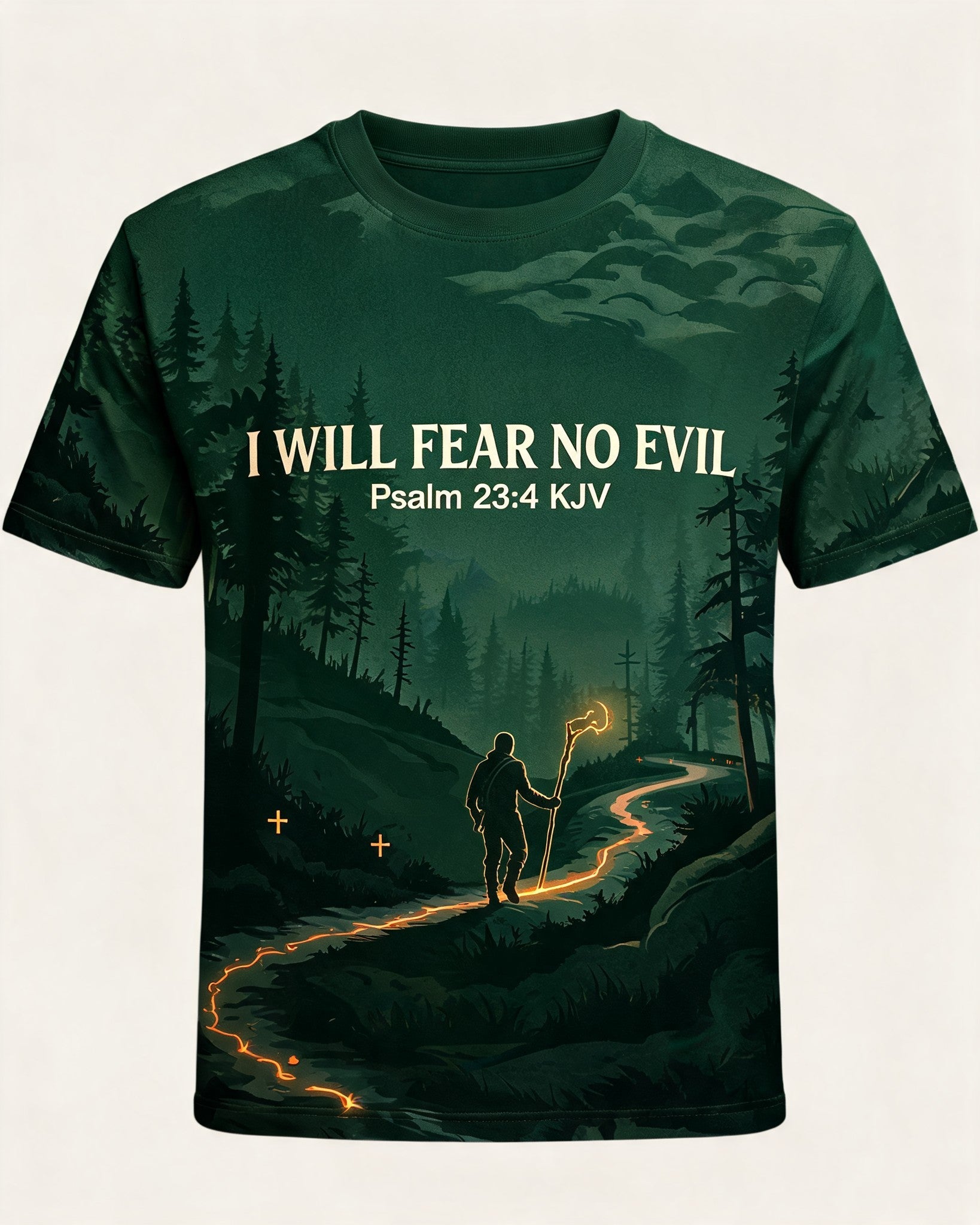 Christian Shirt Green I Will Fear No Evil AOP Tee