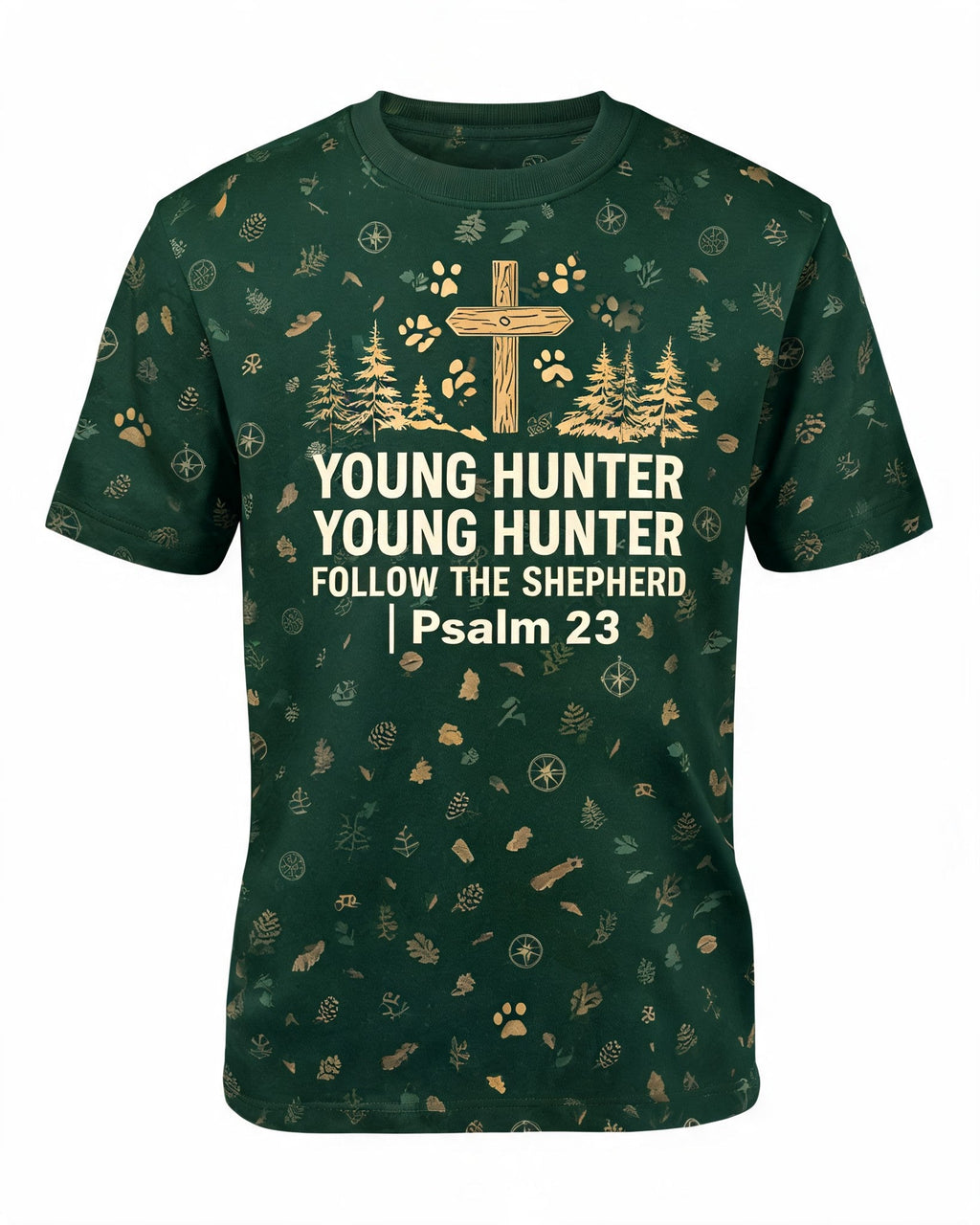 Christian Hunting Shirt Young Hunter Follow The Shepherd AOP Tee