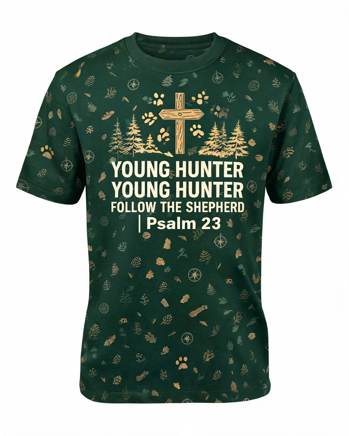 Christian Hunting Shirt Young Hunter Follow The Shepherd AOP Tee