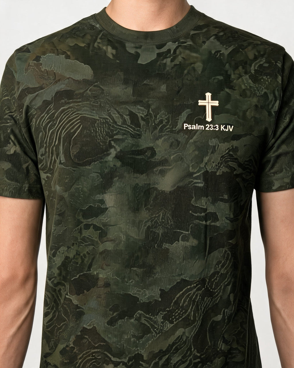 Christian Hunting Shirt Faith First Field Second Psalm 23 AOP Tee