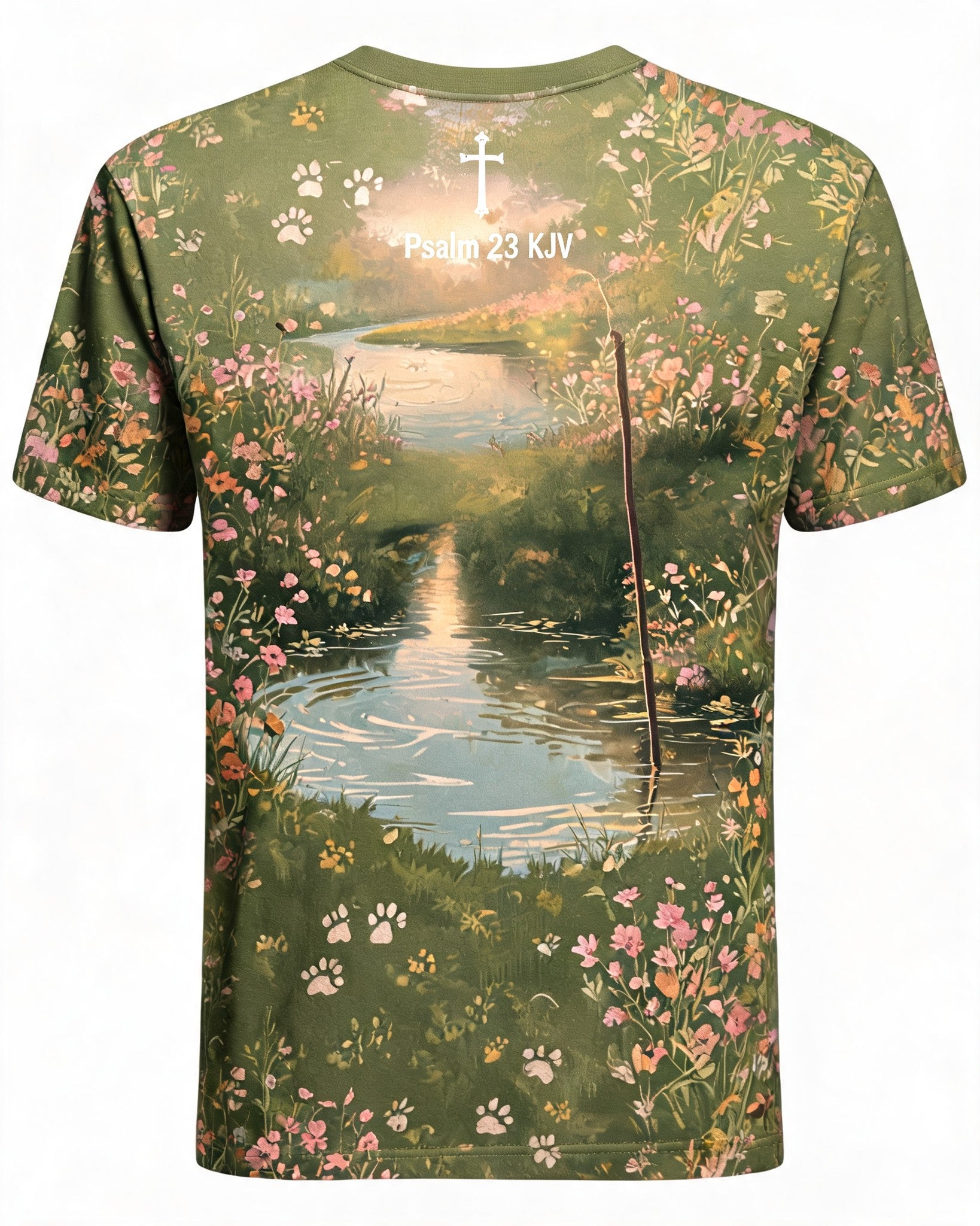 Cute Christian Shirts For Women He Leadeth Me Hunting AOP Tee