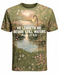 Cute Christian Shirts For Women He Leadeth Me Hunting AOP Tee