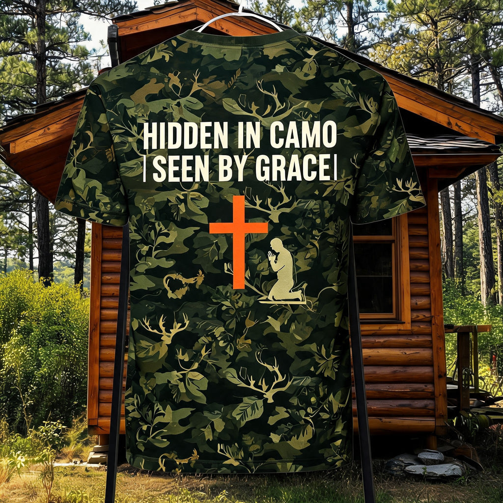Christian Shirt Camo Hidden In Camo Seen By Grace AOP Tee