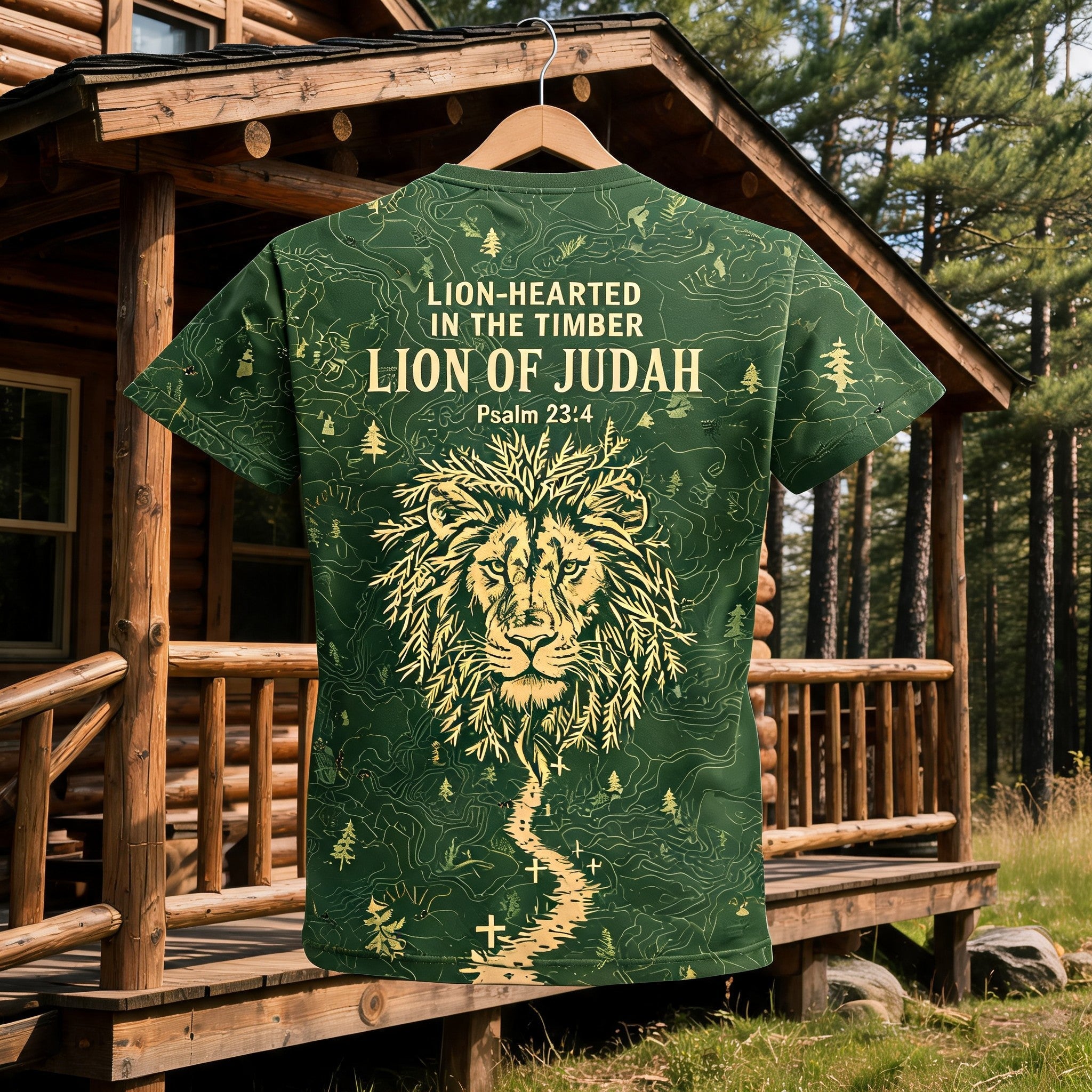 Christian Hunting Shirt Lion Hearted In The Timber AOP Tee