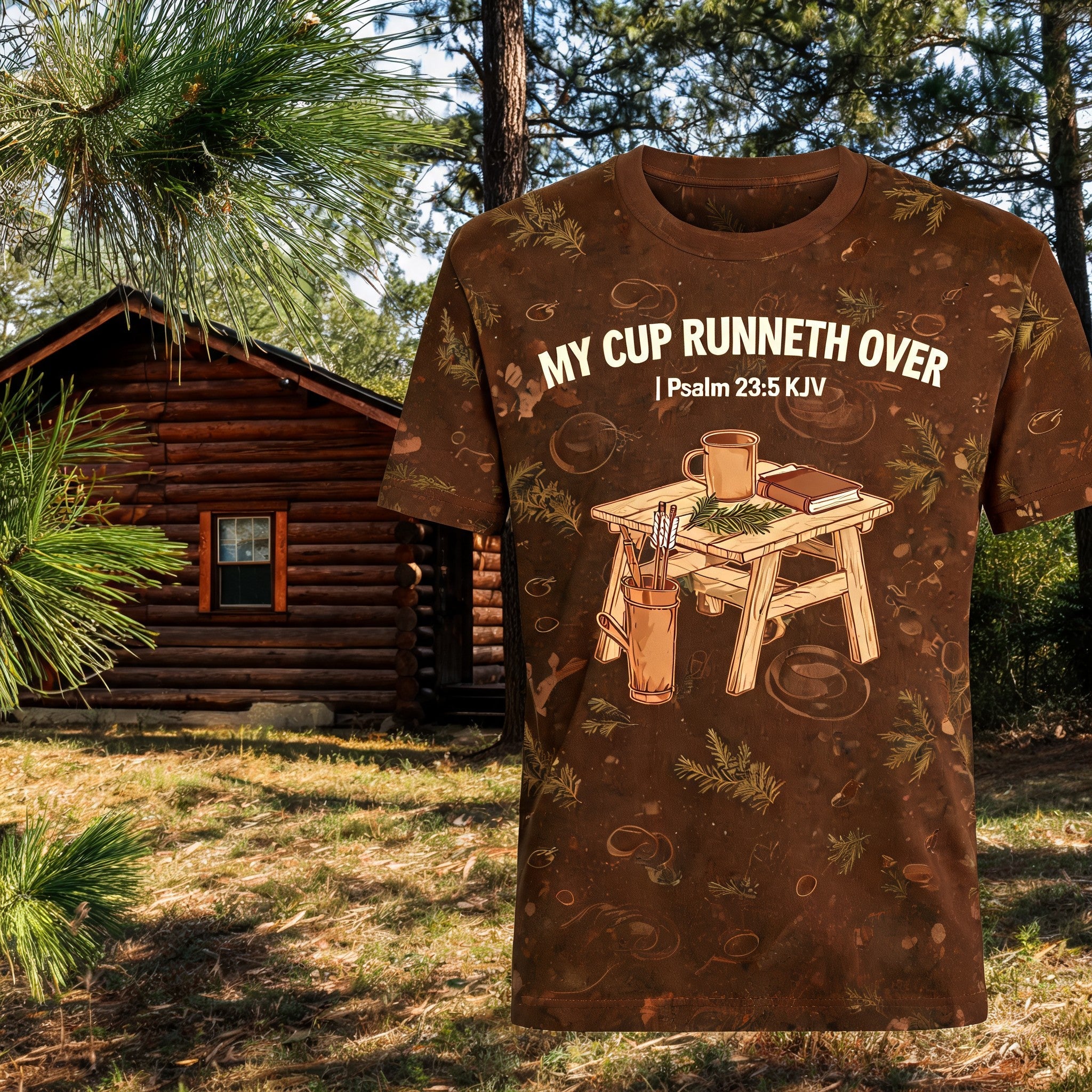 Christian Shirt Brown My Cup Runneth Over AOP Tee