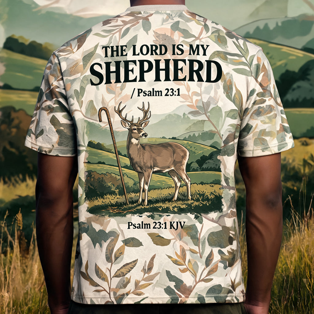 Christian Shirt Camo - The Lord Is My Shepherd Camo Hunter Short Sleeve AOP T-shirt