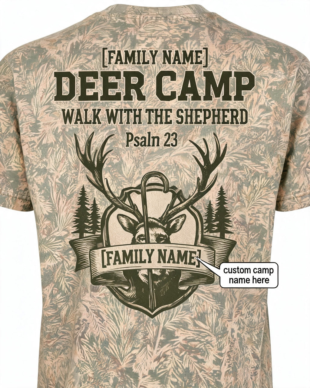 Christian Hunting Shirts For Men - Custom Name Deer Camp Faith Short Sleeve AOP T-shirt