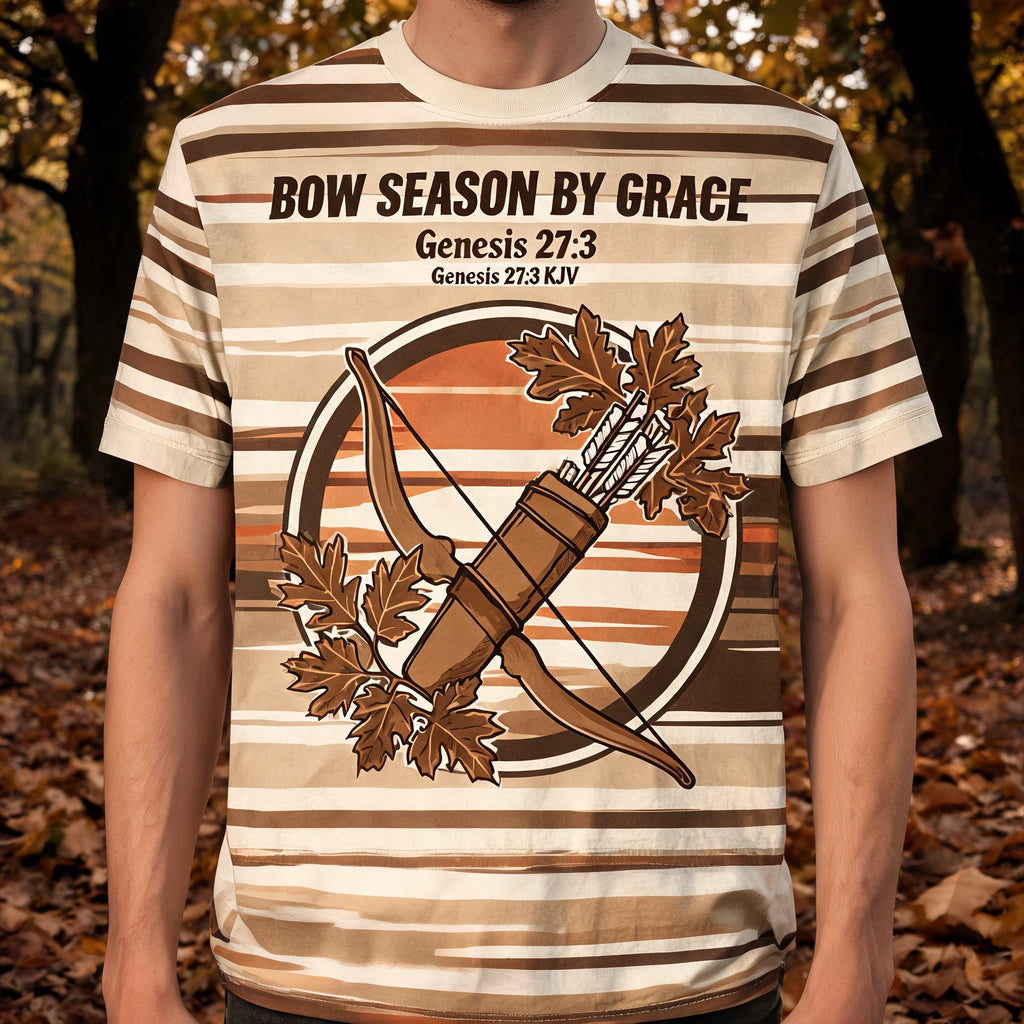 Christian Hunting Shirts For Men - Bow Season By Grace Short Sleeve AOP T-shirt
